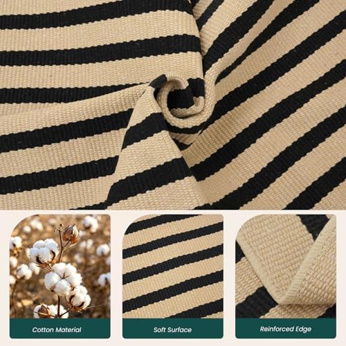 KOZYFLY Brown and Black Striped Runner Rug 2x4.3 ft Woven Washable Doormat - Image 5