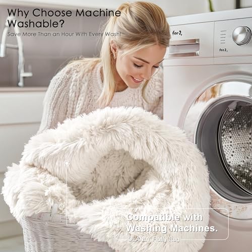 OLANLY Ivory Round Rugs for Bedroom - Machine Washable, 7 ft Circle Area Rugs for Living Room, Soft and Fluffy Shaggy Carpet for Teen Girls and Boys, Nursery Rooms, Dorms, Home Decor Aesthetic - Image 2
