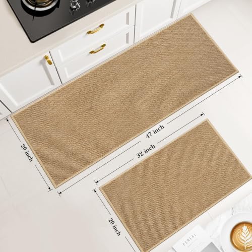 Kitchen Rugs Set of 2, Washable Floor Mats, Khaki 20x32+20x47in - Image 2