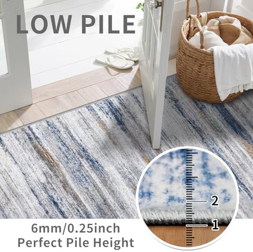 3x8 Washable Runner Rug for Family: Easy-to-Clean Runners for Hallway Entryway Kitchen Bedroom - Stain and Water Resistant Rugs with Non-Slip Backing - Soft Low-Pile Carpet Navy Grey - Image 3