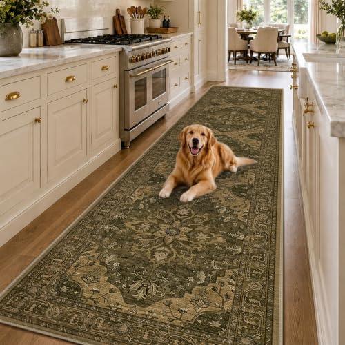 RELEANY Washable Area Rug, Runner 2'6"x14', Brown/Dark Brown by RELEANY