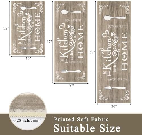 Vaukki Boho Kitchen Rug Sets 3 Piece,Dark Brown Washable Kitchen Floor Mat - Image 2