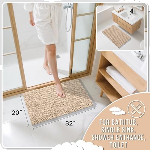 Yimobra Bathroom Rugs Non Slip Washable 32x20 Inch - Ultra Soft Absorbent Chenille Bath Mat, Quick Dry Shaggy Floor Carpet for Tub Shower, Light Brown Home Decor Accessories - Image 2