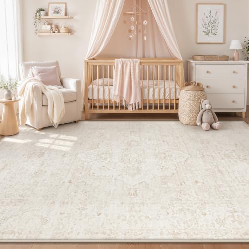 Zomfy Washable Rug 6x9 Area Rugs: Boho Vintage Rug Large Non-Slip Soft Rugs for Living Room Low Pile Retro Medallion Indoor Carpet for Bedroom Nursery Dining Room Dorm Farmhouse Office(Beige, 6'x9') - Image 3