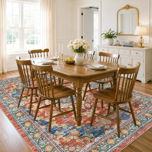 8x10 Area Rugs for Living Room, Boho Washable Non Slip Carpet, Retro Red - Image 2