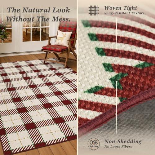 JTJ Easy Jute 2x6 Runner Rug for Hallway, Red & White Plaid, Washable - Image 4