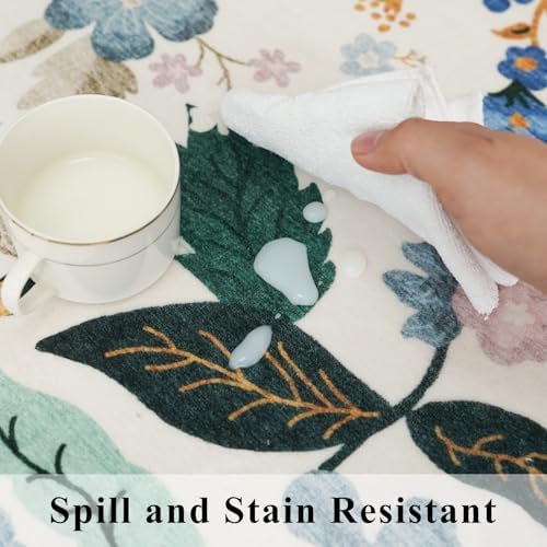 Washable 4x12 Wide Area Rug: Hallway Soft Floral Scalloped Carpet Water Resistant Non-Slip Runner Rug for Entryway Kitchen Dining Room Low Pile Floor Mat for Living Room Bedroom Nursery(4x12,Cream) - Image 5