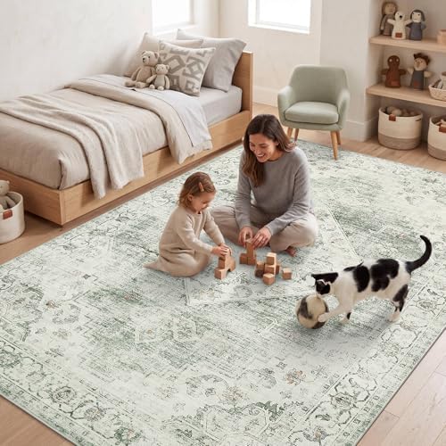 Garvee Sage Green Boho Washable 3x5 Area Rug for Nursery Bedroom - Image 2