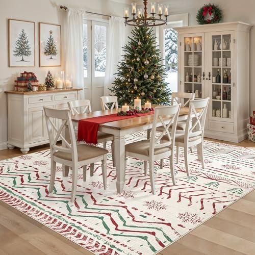 Nakagishi Christmas Rugs: 5x7 Washable Abstract Large Neutral Soft Rug Stain Resistant Modern Indoor Floor Non-Slip Carpet for Bedroom Nursery Kids Playroom Office Dining Room Dorm - Image 3