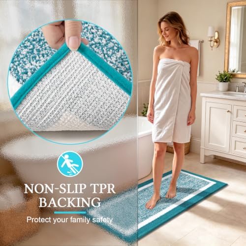 Pauwer Bathroom Rugs 3 Piece Set, Non Slip Washable Bath Mat, Aqua Blue - Image 5