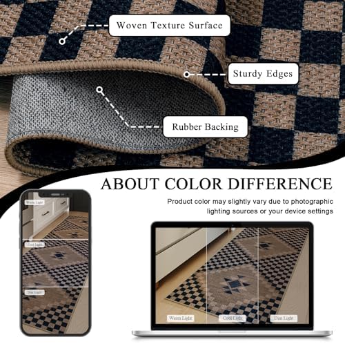 LIVEBOX Easy Jute Runner Rugs for Hallway 2x10, Non Slip Washable Rug Runner, Checkered Extra Long Rugs for Hallways, Ultra Thin Farmhouse Kitchen Rug for Hardwood Floor - Image 3