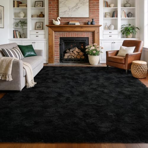 4x6 Fluffy Area Rugs Non-Slip for Bedroom Living Room Tie-Dyed Black - Image 2