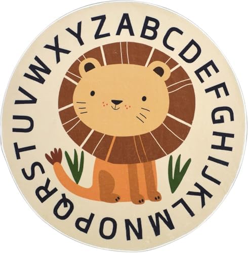 Kid Rugs Animal Play Rug 39.4" Round Lion Play Mat Soft Alphabet Educational Area Rug Nonslip Circle Baby Crawling Mat for Boys Girls Carpet for Kids Playroom Nursery - Image 2