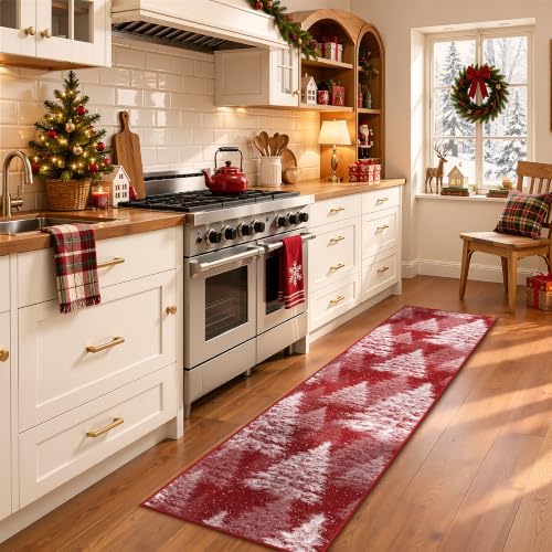 Madane Christmas Runner Rug 2x8 for Hallway, Washable Soft Kitchen Rug Red - Image 2