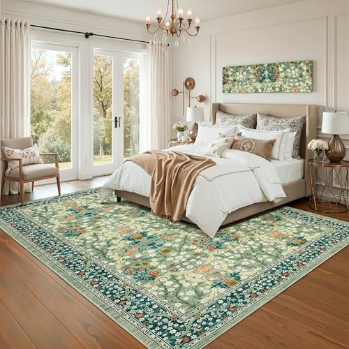 GarveeHome Sage Green Floral 5x7 Washable Area Rug for Living Room Bedroom - Image 4