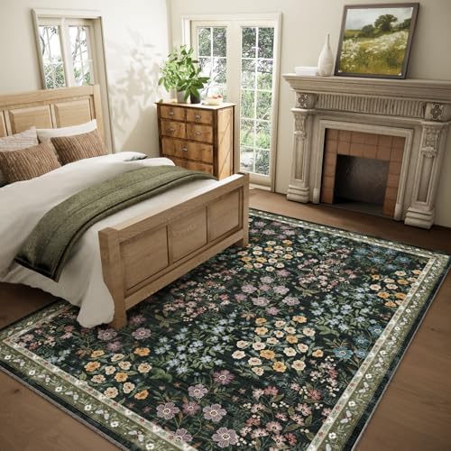 Area Rugs 9x12 Living Room: Washable Rugs for Bedroom Vintage Stain Resistant Non Slip Low Pile Soft Large Carpet for Kitchen Dining Room Farmhouse Kids Room Nursery Playroom - Image 2