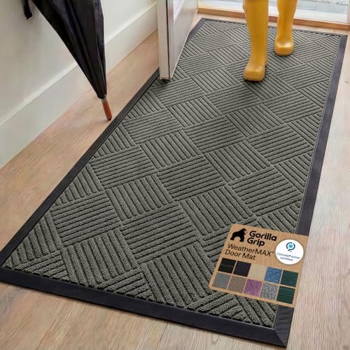 GORILLA GRIP WeatherMAX Door Mat, Indoor Outdoor Use, 72x24, Gray Diamond by GorillaGrip