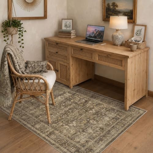 3x5 Washable Entryway Area Rug Non-Slip Vintage Brown Throw Carpet - Image 3