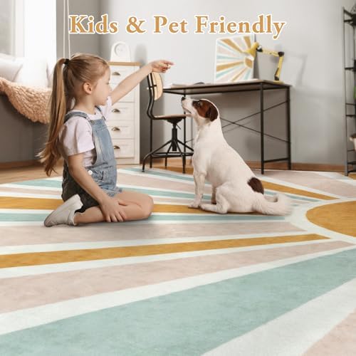 LIVEBOX Washable Boho Rug 6ft Large Round Rug for Nursery Room, Non-Slip Soft Throw Circle Rugs for Living Room, Colorful Rainbow Circular Rugs for Kids Room - Image 3