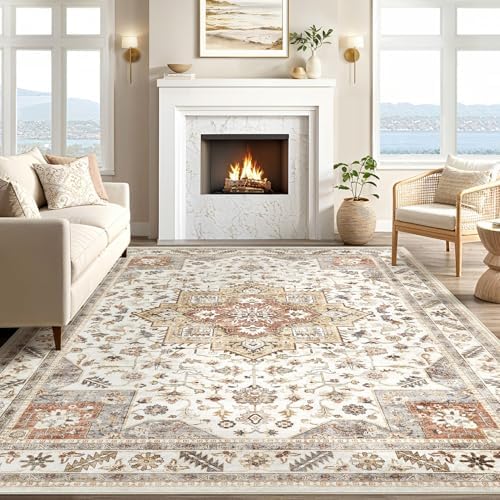cotiled 5x7 Area Rug for Living Room, Washable, Traditional, Golden Taupe - Image 6