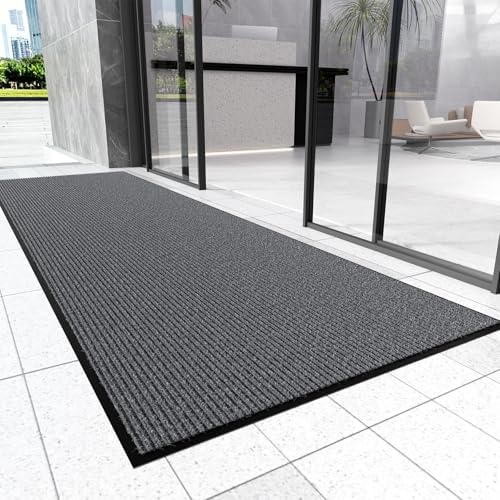 Front Door Mat, 3' x 10' Commercial Door Mat Outside Entrance, Heavy Duty Welcome Mat, Absorbent & Dirt Resistant, Non-Slip Extra Large Door Mats, Door Rugs for Entryway Indoor Outdoor, Grey by EZ2LIVE
