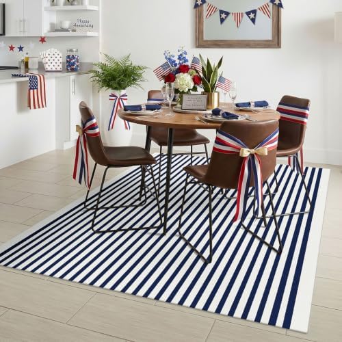 KILOCOCO Blue White Striped Rug 4x6 ft Front Door Mat Indoor Washable Rug - Image 5