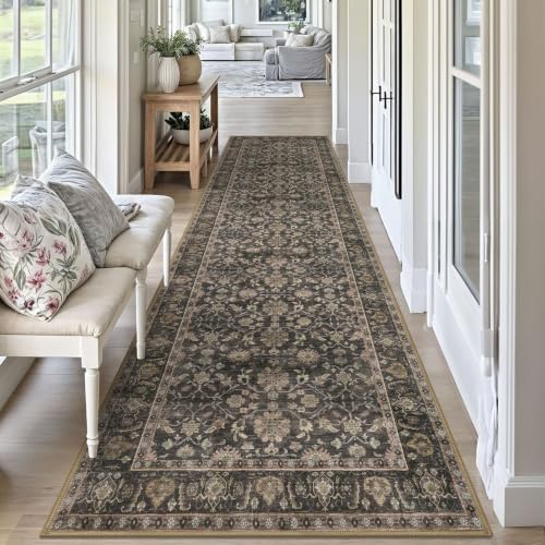 KUTA Vintage Wide Runners for Hallways 3x10 Brown Washable Kitchen Runner - Image 3