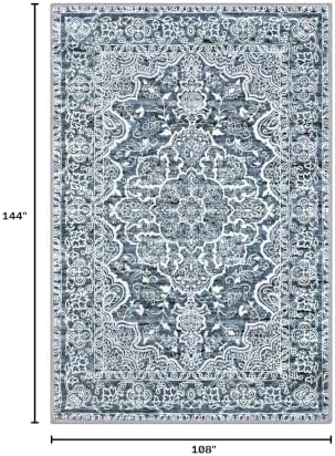 KUTA 9x12 Vintage Area Rug for Living Room Washable Large Rugs Blue White - Image 2