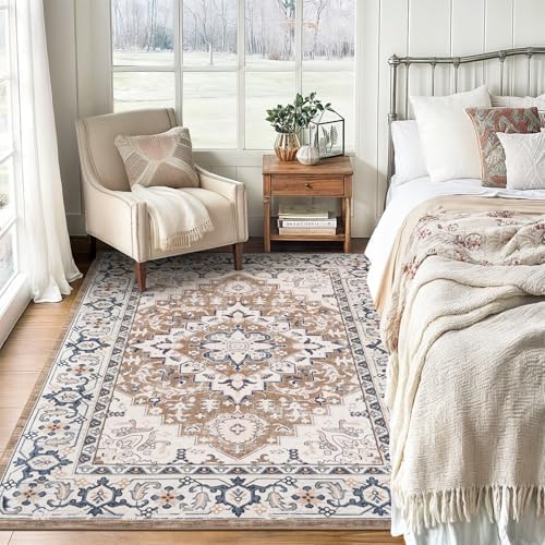 Lofus 5x7 Area Rugs for Living Room Bedroom, Soft Boho Carpet Floral Brown - Image 2