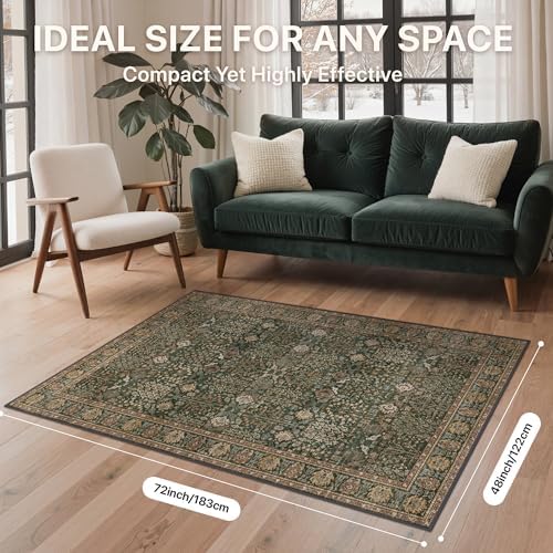 Bavni 4x6 Washable Area Rug for Living Room, Dark Green Brown - Image 2