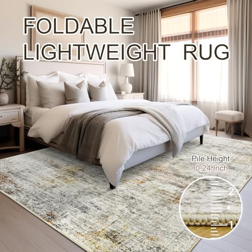 Soalmost Washable Area Rug 8x10 Large Soft Living Room Rugs Grey/Rust - Image 6