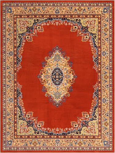 Unique Loom Reza Collection Traditional Persian Style Area Rug, 9 ft 10 in x 13 ft, Terracotta/Ivory - Image 3