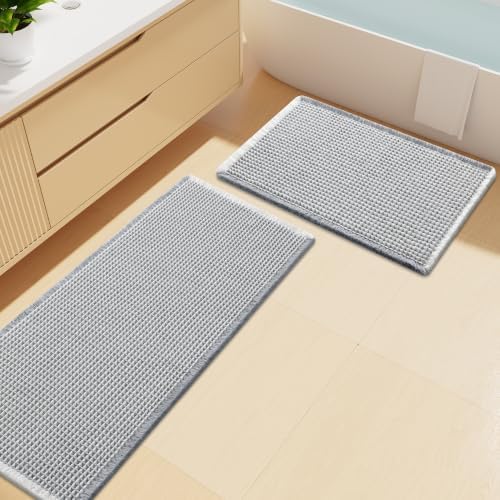 Smiry Waffle Bathroom Rugs Sets 2 Piece (47x20+30x20, Lightgrey & Cream) by Smiry