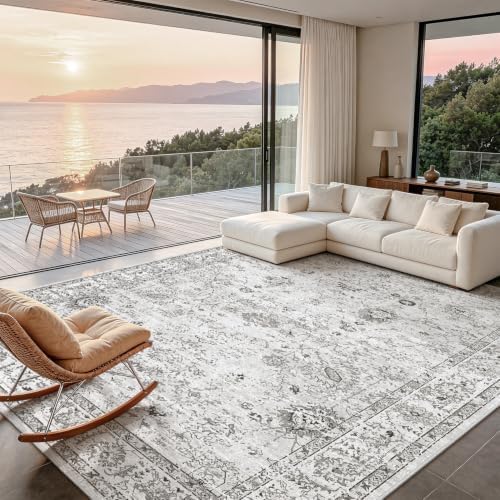 Grey Floral Area Rug 8x10 for Living Room Bedroom - Image 2