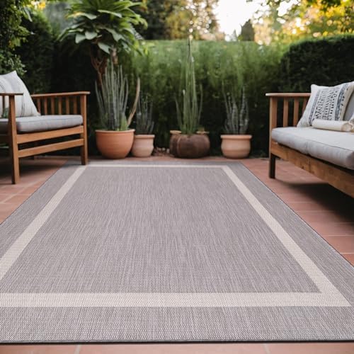 Luul Home Bordered Outdoor Rug 6x9 Washable Outside Carpet for Indoor Patio Porch Waterproof Easy Cleaning Non Shedding Area Rugs Gray 6 x 9 by Unknown