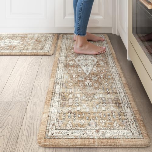 Collive Kitchen Rugs Sets of 2, Boho Kitchen Mat Cushioned Anti Fatigue by Collive