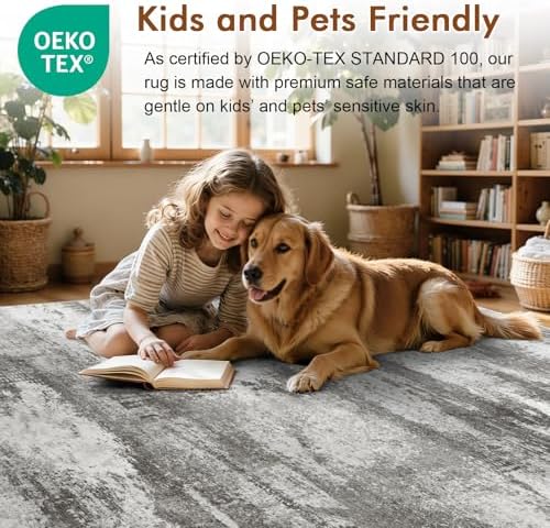 8x10 Ft Abstract Washable Area Rugs for Living Room Grey - Image 5
