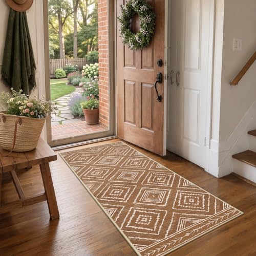 BESTSWEETIE 2'x6' Washable Area Rug for Living Room Runner Yellowbrown by BESTSWEETIE