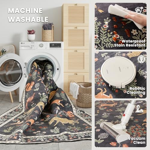 8x10 Black Animal Washable Area Rug for Living Room, Vintage Print - Image 3