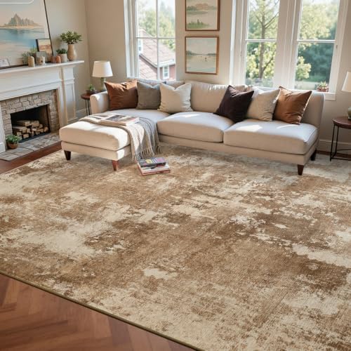 9x12 Ft Abstract Washable Area Rugs for Living Room Brown - Image 2