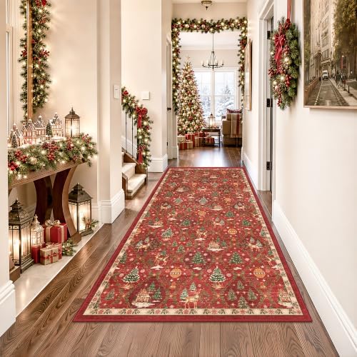 Christmas Runner Rug 3x6 for Hallway, Red Non Slip Washable Low Pile Rug - Image 3