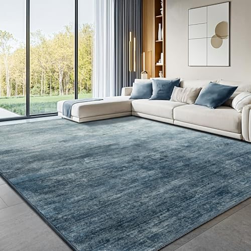8x10 Washable Area Rug, Blue Solid Area Rugs for Living Room & Bedroom by LIANLAM