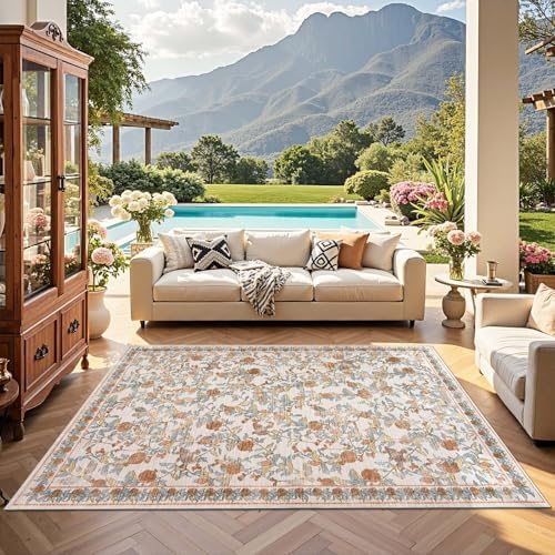 jinchan 5x7 Floral Vintage Washable Living Room Area Rug, Orange by JINCHAN
