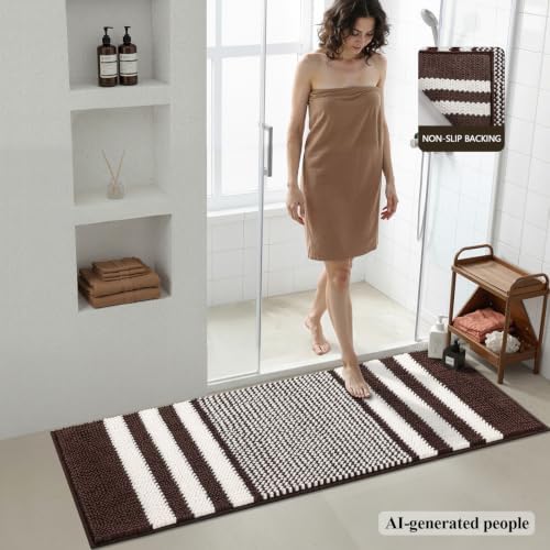 BSICPRO Bathroom Rugs Sets 2 Piece, Non Slip Striped Bath Mats, Coffee - Image 6