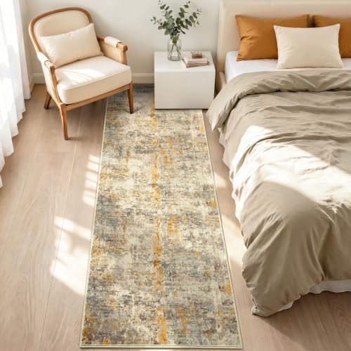 3x8 Beige Rug Runners for Hallways Kitchen Runner Rug Non Slip Washable Black Long Runner Rugs with Rubber Backing Soft Abstract Carpet Runner for Bedroom, Kitchen, Bathroom, Entryway - Image 3