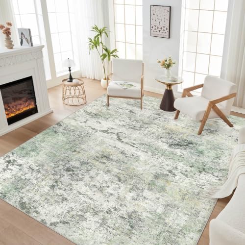 DMOYEST Area Rug Living Room Rugs - 6x9 Large Soft Indoor Neutral Modern Abstract Low Pile Washable Rug Carpet for Bedroom Dining Room Farmhouse Home Office - Green/Grey/Yellow - Image 5
