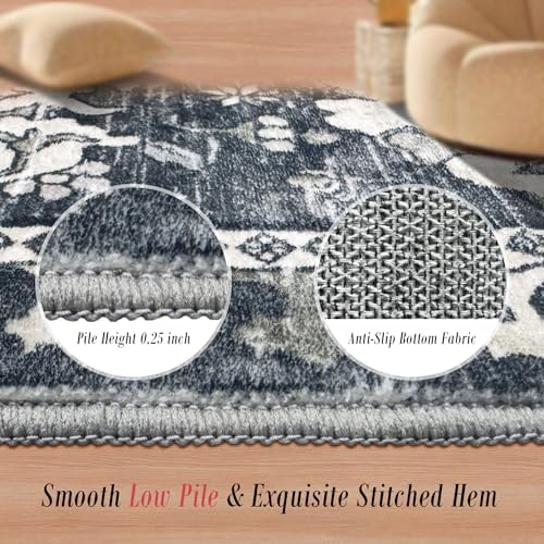 RUGSURE Washable Area Rugs - Perfect for Living Room, Bedroom, Kids Room, Nursery - Stain & Water Resistant Non-Slip, Pet & Child Friendly, Vintage Tribal Area Rugs (Grey, 9' x 12') - Image 3