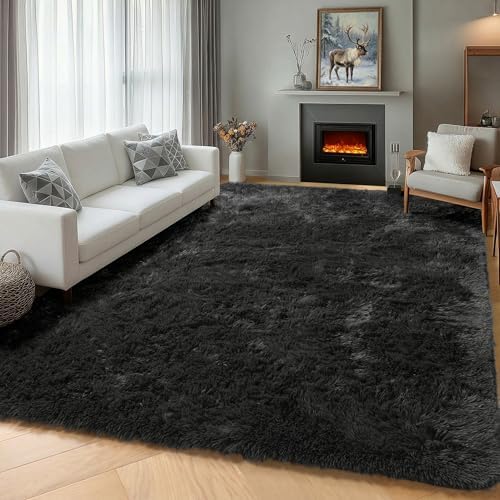 ONASAR Black 6x9 Area Rugs for Living Room Bedroom, Large Fluffy Soft Plush Floor Big Indoor Shaggy Carpet for Kids Girls Boys Teen Dorm Home Nursery Playroom Decor Aesthetic by ONASAR