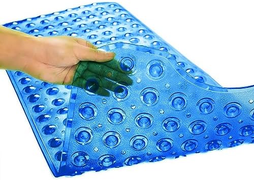 TEESHLY Bathtub Mats for Shower Tub, Extra Long Non-Slip 39 x 16 Inch Bath Mat with Drain Holes and Suction Cups, BathMat for Bathroom with Machine Washable (Clear Blue) - Image 3