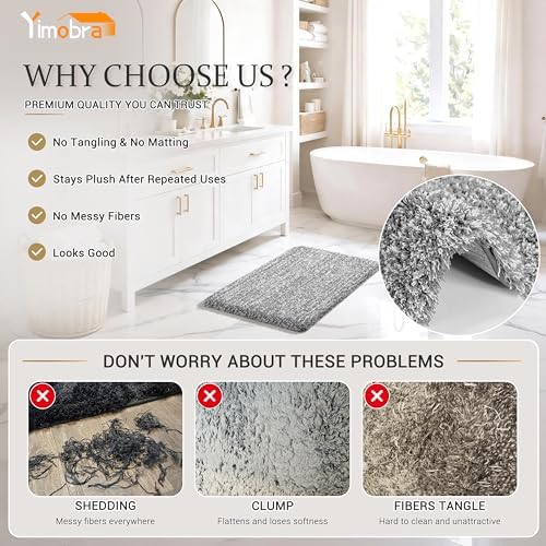 Yimobra Bathroom Rugs Non Slip Washable 32X20, Ultra Soft and Water Absorbent Bath Mats, Plush Fluffy Shower Mat Outside, Microfiber Thick Matts for Bathroom Floor/Tub, Light Gray and White - Image 4